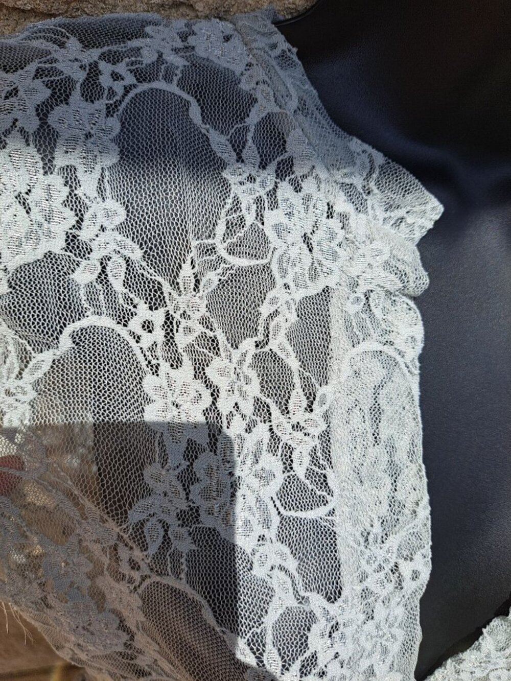 Y2K Sheer Lace Gray Blue Top Satin Ribbon Tie Floral Short Sleeves Romantic Med - Picture 4 of 11